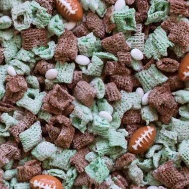 Football puppy chow snack mix delicious for dogs on game day