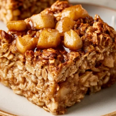 Amish-Style Apple and Cinnamon Baked Oatmeal served in a bowl