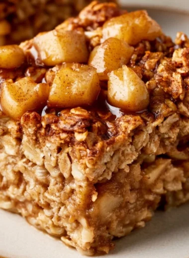 Amish-Style Apple and Cinnamon Baked Oatmeal served in a bowl
