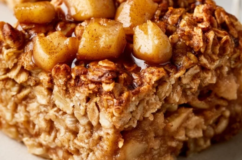 Amish-Style Apple and Cinnamon Baked Oatmeal served in a bowl
