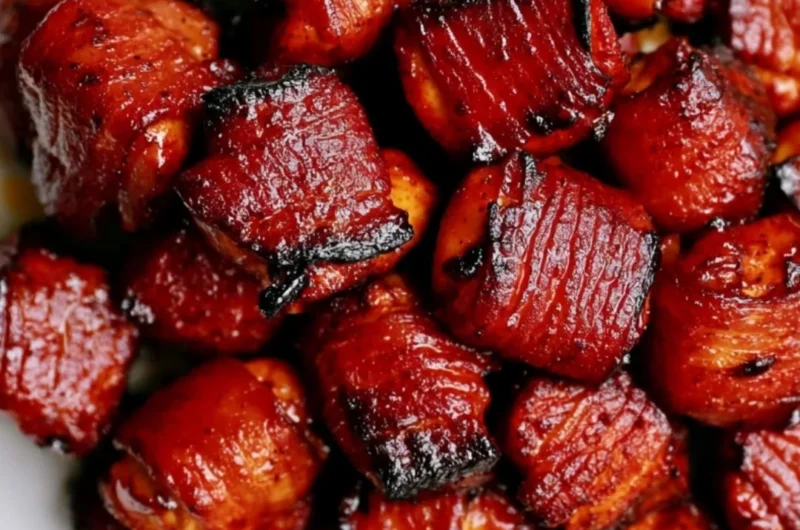 Delicious Bacon Chicken Bites appetizer served on a platter