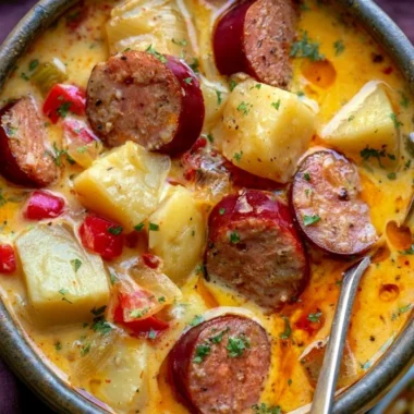 Bowl of rich and creamy Cajun Potato Soup topped with fresh herbs.