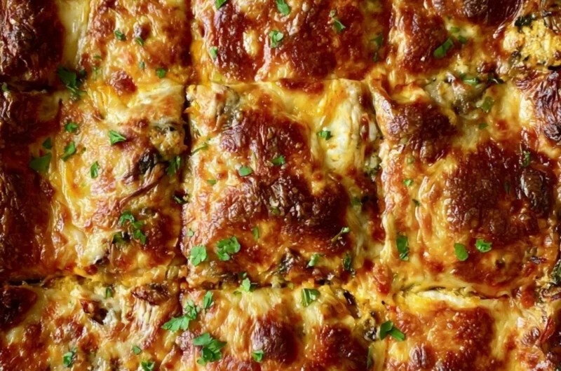 Delicious butternut squash lasagna with spinach and mushrooms, baked to perfection