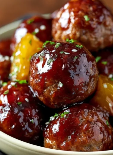 Delicious slow cooker teriyaki meatballs served with rice and vegetables