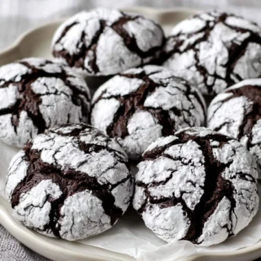 Delicious chocolate crinkle cookies with a powdered sugar coating