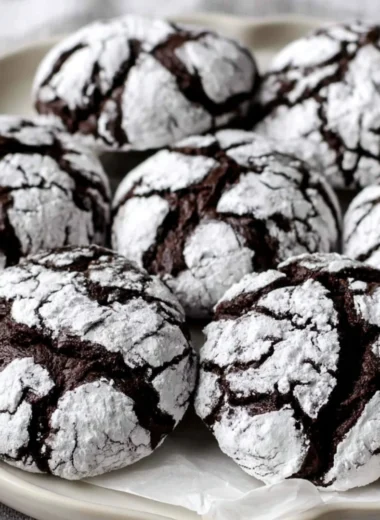 Delicious chocolate crinkle cookies with a powdered sugar coating