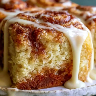Delicious Cinnabon Cinnamon Roll Cake showcasing its cinnamon swirl and frosting