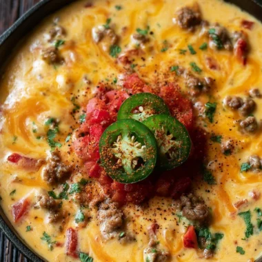 Bowl of Cowboy Cheese Dip served with tortilla chips