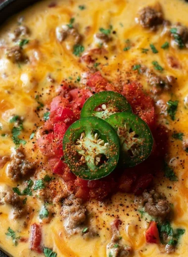 Bowl of Cowboy Cheese Dip served with tortilla chips