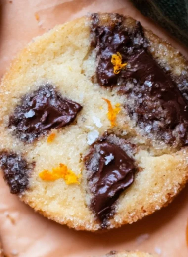 Homemade Dark Chocolate Orange Shortbread Cookies on a wooden platter