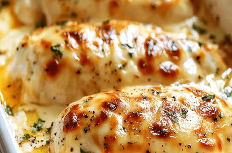 Baked cream cheese chicken dish served on a plate with herbs