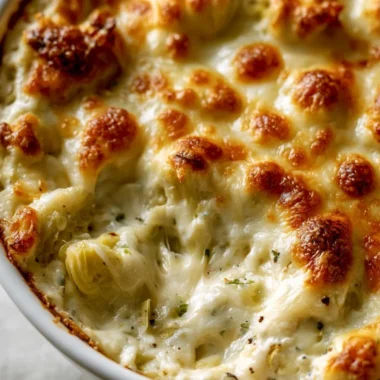 Delicious Paula Deen's artichoke dip served with crispy tortilla chips.