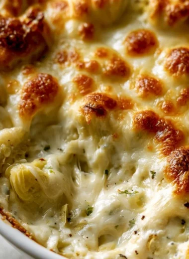 Delicious Paula Deen's artichoke dip served with crispy tortilla chips.