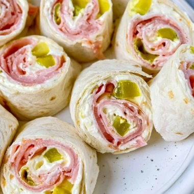 Delicious pickle dip pinwheels served on a platter