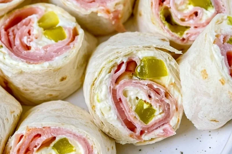 Delicious pickle dip pinwheels served on a platter