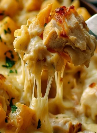 Quick and delicious garlic parmesan pasta bake with cheese and herbs